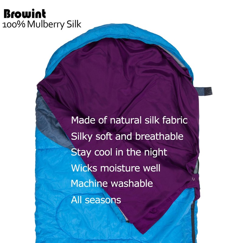 Browint Silk Sleeping Bag Liner, 100% Mulberry Silk Sleep Sheet,