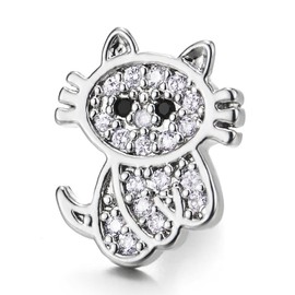 Cute Cat Earrings with Cubic Zirconia, Womens, Stainless Steel Ball Stud, 2pcs, Screw Back, Brass, Cubic Zirconia