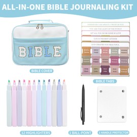 Bible Cover Case for Women, Large Chenille Letter Bible Bag with Shoulder Strap, Blue Bible Tote Bags with Bible Study Accessories, Ideal Gift for Women Lady Girls