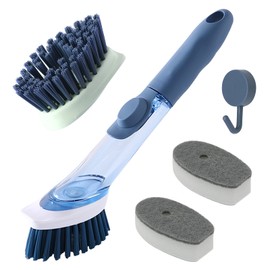 Cenbee Soap Dispensing Dish Brush with 4 Replaceable Heads, Updated No Leaking Soap Dish Scrubber Soap Dispenser, Kitchen Dish Brush with Soap Dispenser for Pot Pan Sink Cleaning(Blue)