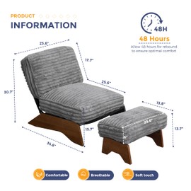 MAXYOYO Modern Adjustable Accent Chair with Ottoman, Upholstered Living Room Chair with Footrest Set, Soft Reclining Lounge for Bedroom, Apartment, Office, Grey