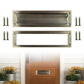 Mail Slot Antique Brass,13Inch Stainless Steel Mail Slot Cover for Front Door.Mailbox Door Replacement for Wall,13"×3.7"