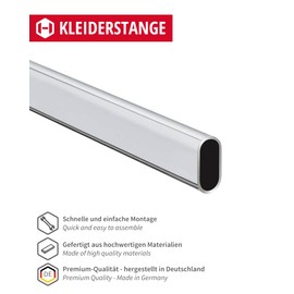 Furniture Pipe Oval Wardrobe Rail Metal Clothes Rail 600 mm with 2 Pieces Wardrobe Pipe Bearings for Ceiling Mounting Chrome-Plated Steel Cupboard Tube 30 x 15 mm 1 Set - Wardrobe Rail with Brackets