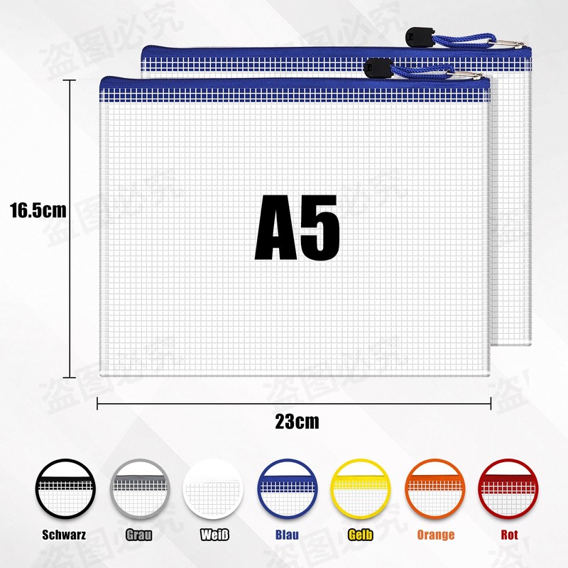 Document Wallet A5-14 Pieces Transparent Document Folder with Zipper, Mesh