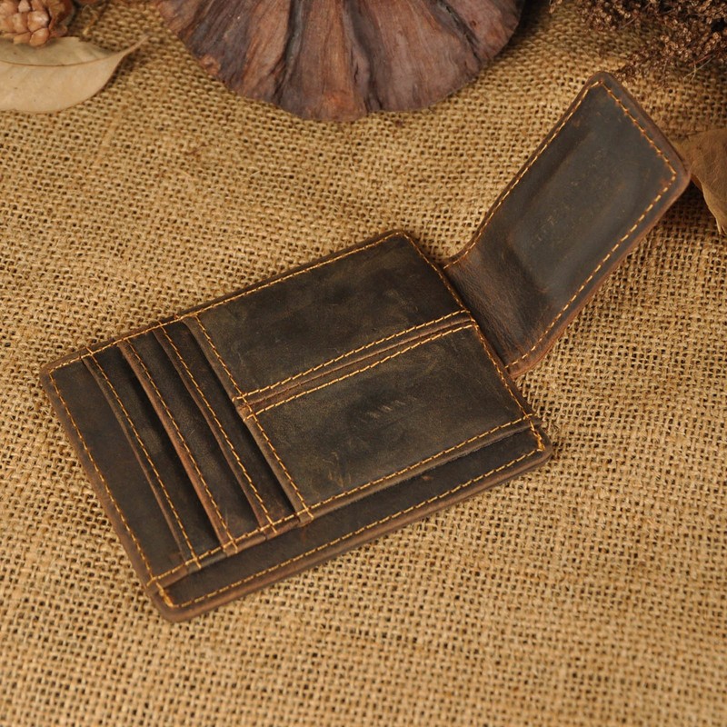 RFID Genuine Leather Magnet Money Clip Credit Card Case Holder