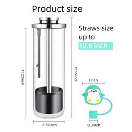 Straw Holder Dispenser for Counter - Clear Glass Drinking Straw Container with Lid - 2 Straw Covers and 35 PCS Straws include by BIGINIWA