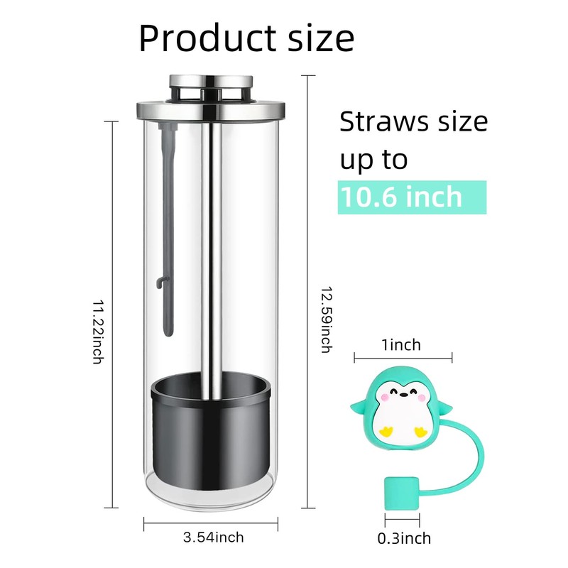 Straw Holder Dispenser for Counter - Clear Glass Drinking Straw