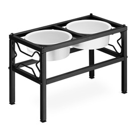 Navaris Double Elevated Dog Bowls - Large Raised Dog Bowls with Stand for Medium and Large Dogs - 25 oz Big Ceramic Dish Bowl Dishes with Metal Stand