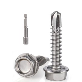 VGBUY 180pcs Self Drilling Screws for Metal,#8 x 3/4 Inch 410 Stainless Steel Self Tapping Sheet Metal Screws,Self Tapping Screws for Metal,Hex Washer Head