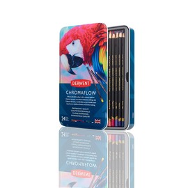 Derwent Chromaflow Coloured Pencils - Art Supplies for Drawing, Sketching, Adult Colouring - Premier, Strong Soft Core Multicolour Colour Pencils - Professional Quality - 24-Tin Pack (2305857)