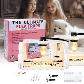 Flea Traps for Inside Your Home 2 Packs, Flea Trap with Light for Indoor Bed Bug, Flea Killer Pest Control, Non Toxic & Harmless, Friendly to Pets & Kids, with 6 Sticky Refills and 6 Lightbulbs