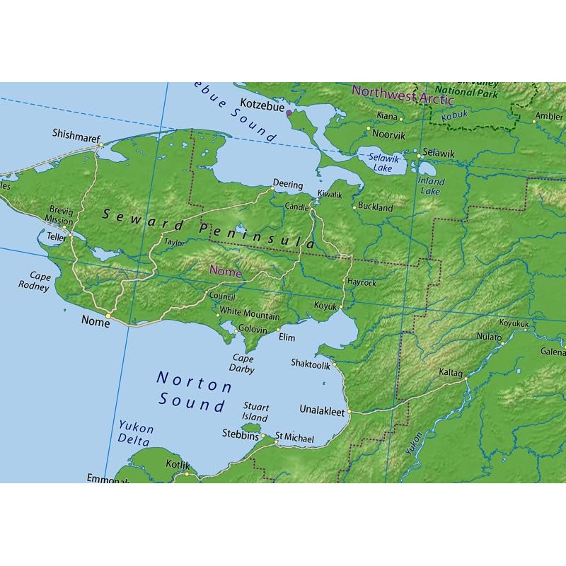 Alaska Physical State Map - 23.3 x 16.5 Inches -