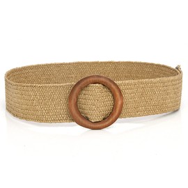 Women Woven Belt, Straw Dress Belt, Woven Waist Belt,Women Skinny Dress Belt, Wooden Buckle Waist Dress Band (Brown)
