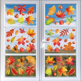 Fall Window Clings, Maple Leaves Window Decals Stickers for Autumn Harvest Thanksgiving Home School Party Fall Window Decoration