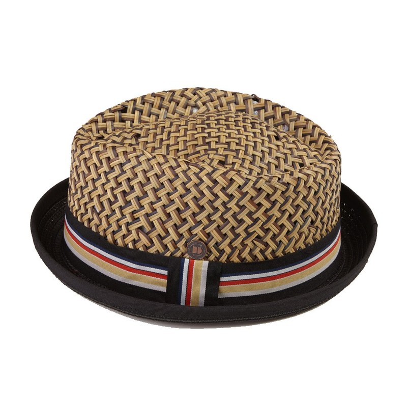 DASMARCA Max Natural with Black Brim Straw Retro Porkpie Summer