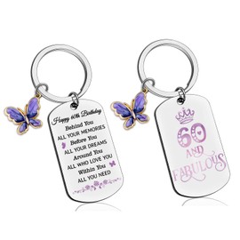 AOBIURV 60th Birthday Gifts For Women Happy 60 Birthday Keychain Ideas Gifts For 60 Year Old Woman 60th Anniversary Decorations Funny Present For Elderly Women Mom Aunt Wife Sister Friend