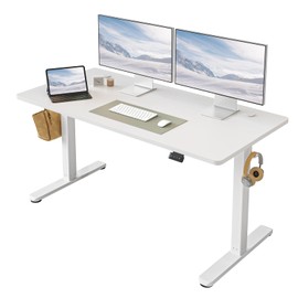 FAMISKY Electric Standing Desk, 55 x 24 Inches Height Adjustable Desk, Ergonomic Home Office Computer Workstation with Splice Board, White