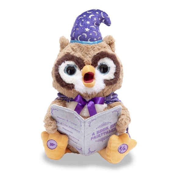 Cuddle Barn | Octavius The Storytelling Owl 12" Animated Stuffed Animal Plush Toy | Eyes Light Up, Mouth Moves and Head Sways | Wizard Owl Recites 5 Fairy-Tales