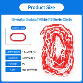 10 m Barrier Chain Red White Plastic, 6 mm Plastic Chain Barrier Made of Polyethylene, Highly Visible, Lightweight and Practical Plastic Chain for Barriers, Parking Lots and Construction Sites