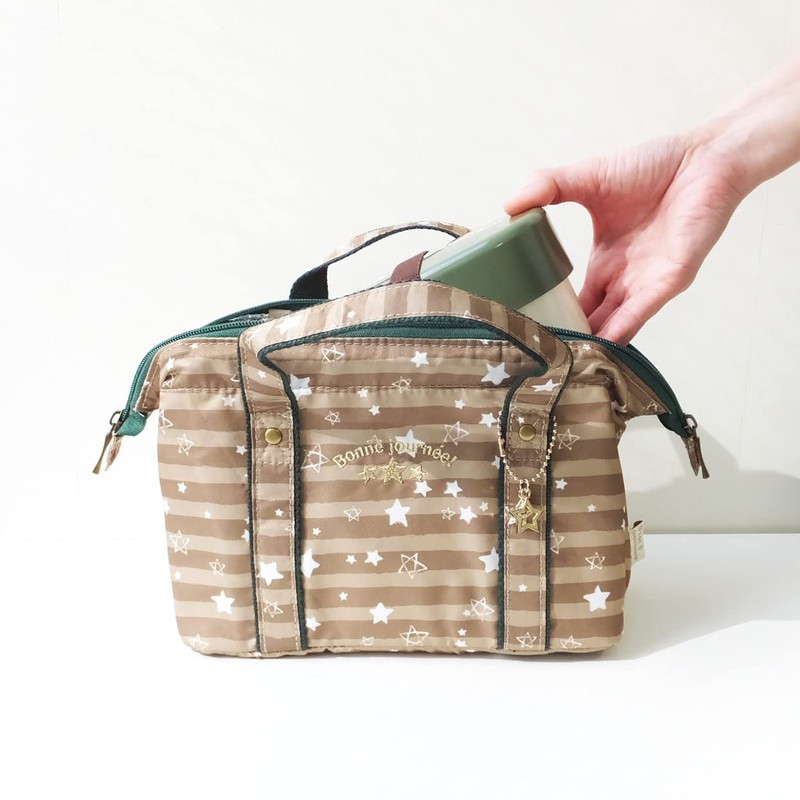 ランチバッグ 保冷 保温 お弁当袋 がま口 ランチワイヤー 弁当バッグ お弁当入れ 星柄 ベージュ