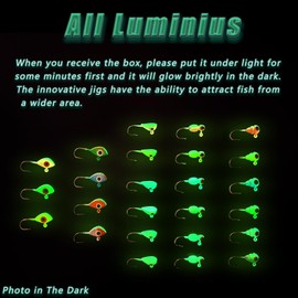 CWSDXM Glow Ice Fishing Jigs Winter ice Fishing Lures Ice Fishing Gear for Ice Jigging Panfish, Pike, Walleye, Perch and Crappies 25pcs…