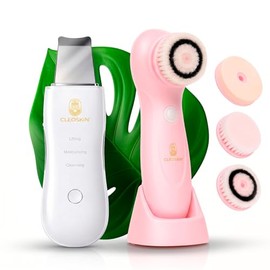 CLEOSKIN Kit Espátula peelong ultrasónico y cepillo de limpieza facial, Extractor de puntos negros y espinillas, limpiador de poros