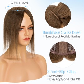 S-noilite Real Human Hair Toppers Meduim Brown for Women with Thinning Hair 3.2x4 inch Lace Silk Base Clip in Toppers Hair Piece (12 Inch,Meduim Brown)