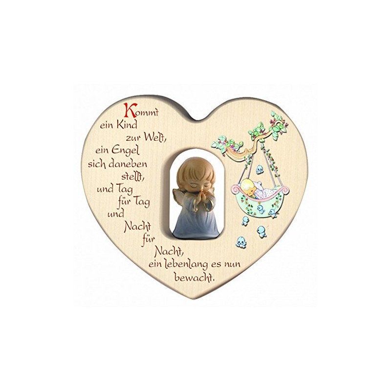 MaMeMi Wooden Heart for Boys with Guardian Angel for Birth