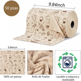 TOAO Rollo de Toallas de Microfibra, Paquete de 50, Rollo Microfibra, 25 x 25 cm, Paños de Limpieza de Microfibra, Reutilizable (Marrón)