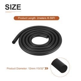 DTGN 12mm x 2meters(DxL) Foam Rubber Weather Seal Strip - 1Pack - Good for DIY Furniture - Round EPDM Foam Rubber Weather Stripping - Black