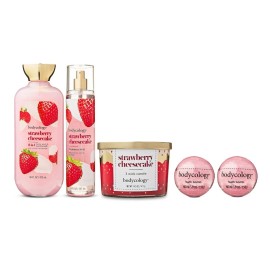 Bodycology 🔥NEW🔥 Bodycology Strawberry Cheesecake Pampering Bath Set with 3 Wick Candle