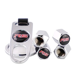 ZUNKOM 4Pcs RS Logo Car Tire Valve Caps and 1Pcs Wrench Keychain Universal Metal Combo Stem Air Caps Set for Chevy Camaro RS Corvette Silverado Colorado Suburban Tahoe Decoration Accessories (Silver)