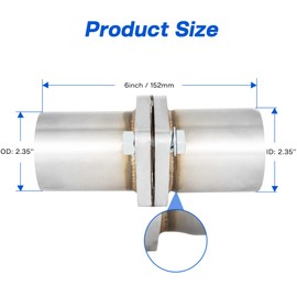 SVULK Exhaust Flange Repair Pipe Kit, 2.35" ID/60mm to 2.35" OD with Gasket and 2 Bolt, Stainless Steel Quick Fix Flange Pipe Joint, Universal Fitment