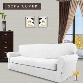 Easy-Going 2 Pieces Microfiber Stretch Sofa Slipcover – Spandex Soft Fitted Sofa Couch Cover, Washable Furniture Protector with Elastic Bottom Kids,Pet (Oversized Sofa, Snow White