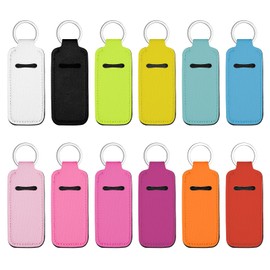 Bruislard 12 Pcs Chapstick Keychain Holder Colorful Lip Gloss Thread Keychain Solid Lip Balm Holder Clip on Pocket Sleeve for Lipstick Bag Accessories for Women,12 Colors