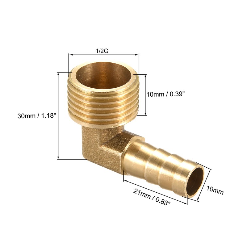 sourcing map Brass Barb Hose Fitting, 90 Degree Elbow 10mm