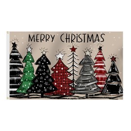 SENSEVEN Winter Christmas Tree Flags for Outside 3x5 Ft, Merry Christmas Holiday Flags, Pine Tree Winter Lawn Flags Christmas Outdoor Banner for Farmhouse Decor, Xmas Party Supplies
