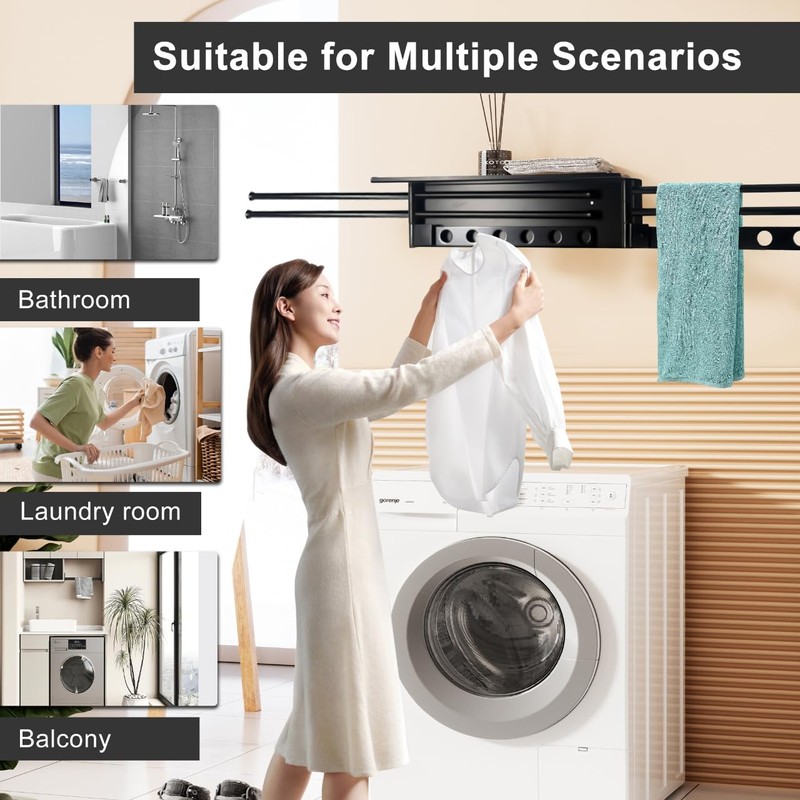 MEILANHUI Wall Mounted Drying Rack, Aluminium Free Swinging Folding Drying