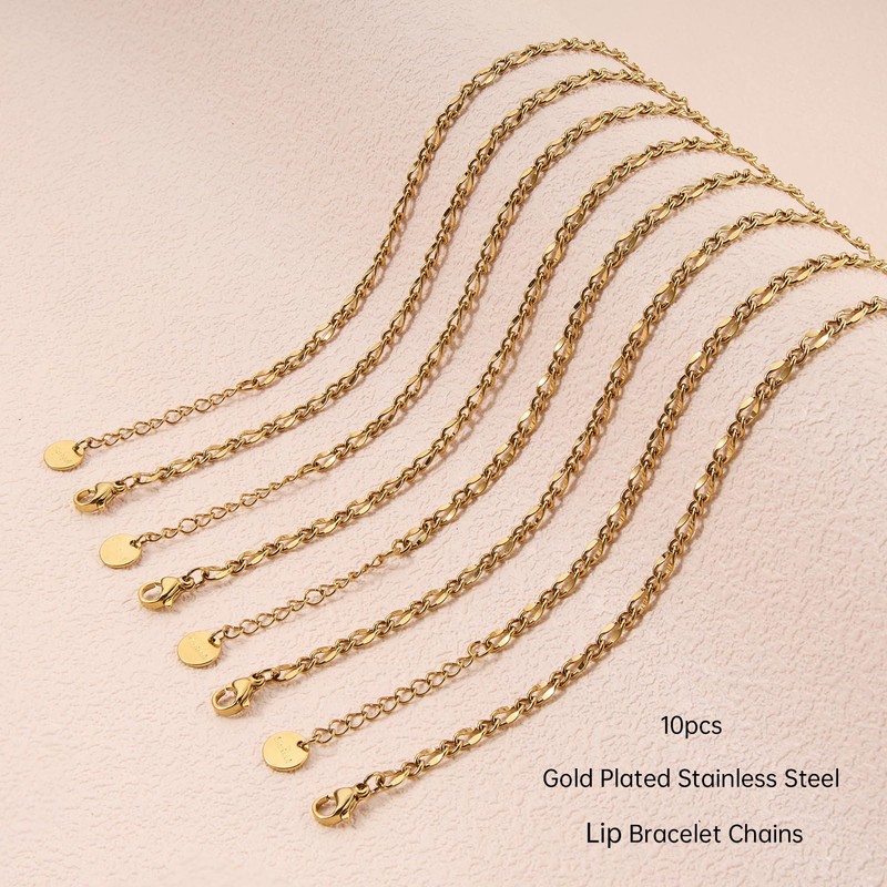UMAOKANG 10PCS Lip Chains Bracelet for Jewelry Making Gold Plated