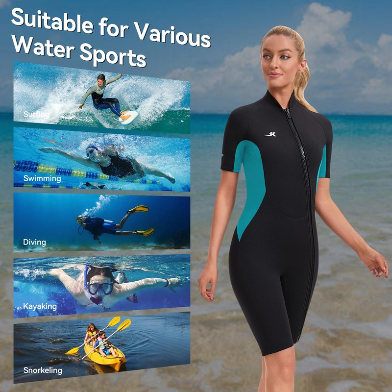 Jsnorklet 2mm Shorty Wetsuit Womens Front Zip Neoprene Diving Suit