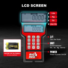 BIG RED Upgraded Refrigerant HVAC Freon Scale: LCD Screen, 5g High Precision Electronic Refrigerant, Charging Weight Scale with Portable Case, 4 Measurement Unit Options - 220lb