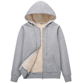Flygo Women Winter Hoodies Zip Up Fleece Sherpa Lined Warm Sweatshirts Jacket(LightGrey-S)