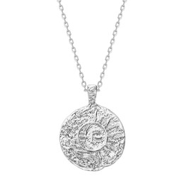 PAVOI 14K Gold Plated Engraved Coin Pendant | Byzantine Coin Necklace | Bohemian Necklace (Moon, White Gold Plated)