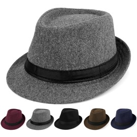 Initlove Mens Fedora Hat Classic Felt Panama Hat Short Brimmed Trilby Hats Grey