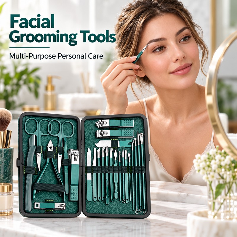 24-Piece Stainless Steel Manicure Pedicure Set – Green Nail Clippers,