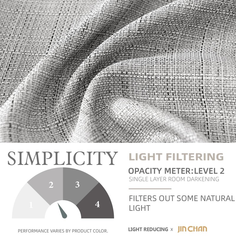 jinchan Grey Linen Textured Curtains 96 Inch Long 2 Panels