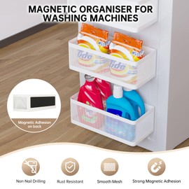 Magnetic Shelves for Washing Machine, Magnetic Spice Rack Organizer for Refrigerator, Washing Machine Shelf, Magnetic Laundry Organization Laundry Baskets (White, L13.78in*W5.12in*H3.94in)