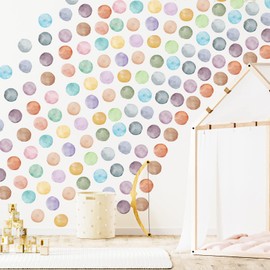 2 Inch 480 Pcs Polka Dot Wall Decals for Girls Bedroom Rainbow Wall Decal Stickers Nursery Wallpaper Classroom Decor Round Plain Colors Wall Decals for Kids Baby Teen Decor (Watercolors)