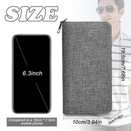 AdiStylinno Men’s Wallet, Minimalist Large Capacity Canvas Long Zipper Wallets, Business Card Holder Phone Clutch Purse (Gray)