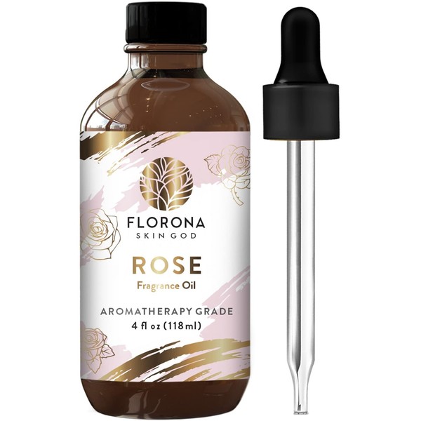 Florona Rose Premium Quality Fragrance Oil - 4 fl oz- 100% Pure & Natural Organic Rose Oil Essential Oil, Rose Aromatherapy Oil For Diffuser, Bath, Rose Massage Oils
